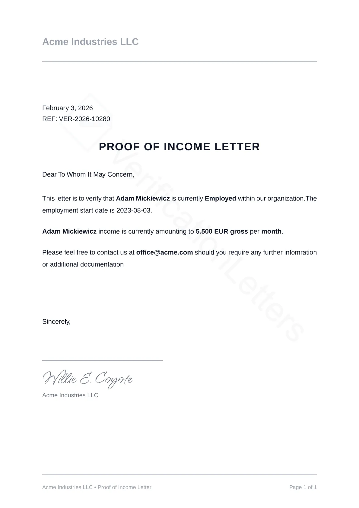 Proof of Income Letter Sample image